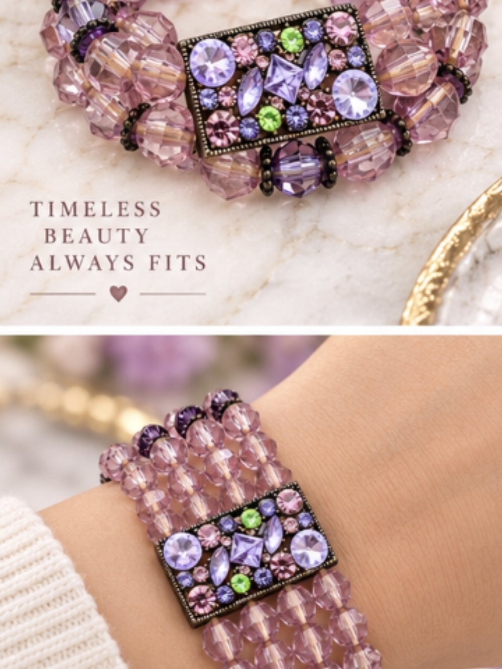 Lavender Crystal Beaded Statement Bracelet - Unbranded - Picture 3 of 6